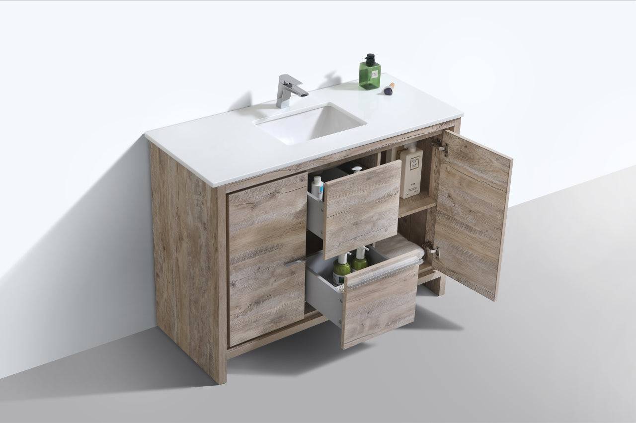 Kube Bath Dolce 48" Single Sink Floor Mount Bathroom Vanity With White Quartz Countertop With 2 Doors And 2 Drawers  AD648S - Renoz