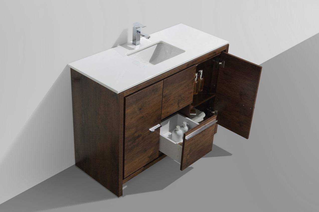 Kube Bath Dolce 48" Single Sink Floor Mount Bathroom Vanity With White Quartz Countertop With 2 Doors And 2 Drawers  AD648S - Renoz