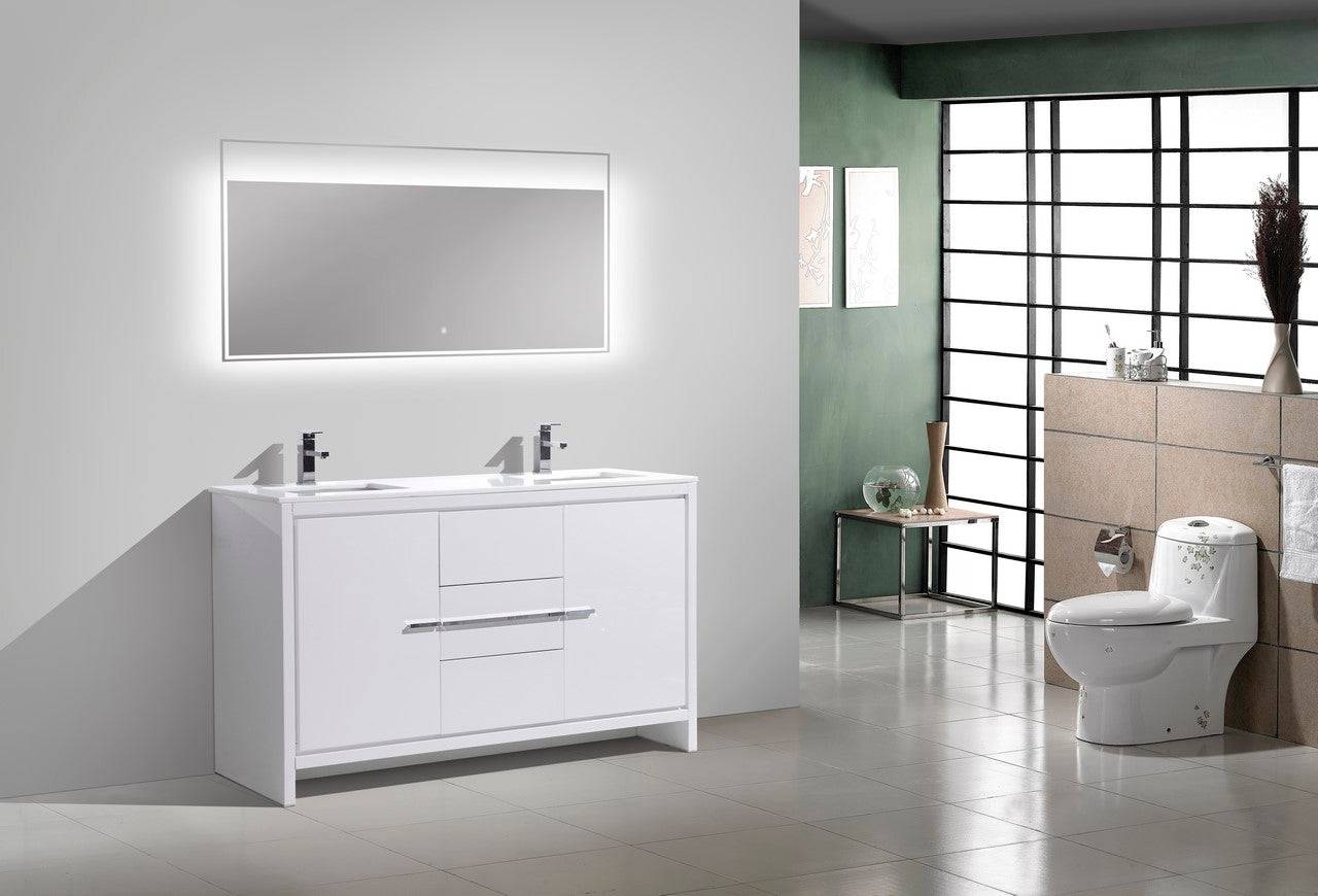 Kube Bath Dolce 60" Double Sink Floor Mount Bathroom Vanity With White Quartz Countertop With 2 Doors And 3 Drawers AD660D - Renoz