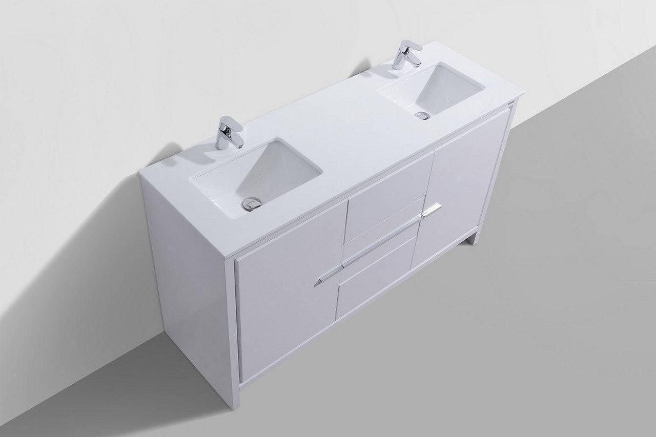 Kube Bath Dolce 60" Double Sink Floor Mount Bathroom Vanity With White Quartz Countertop With 2 Doors And 3 Drawers AD660D - Renoz