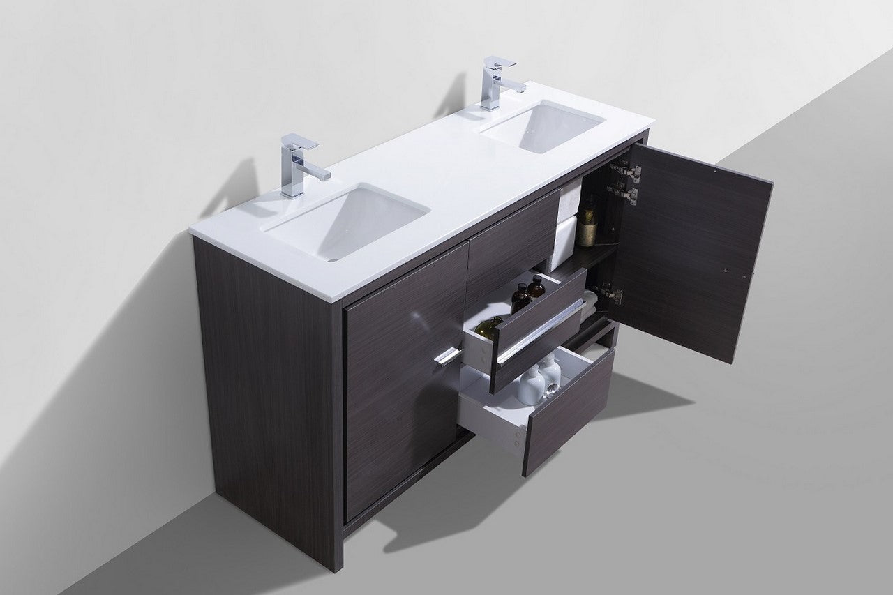 Kube Bath Dolce 60" Double Sink Floor Mount Bathroom Vanity With White Quartz Countertop With 2 Doors And 3 Drawers AD660D - Renoz