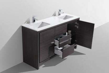 Kube Bath Dolce 60" Double Sink Floor Mount Bathroom Vanity With White Quartz Countertop With 2 Doors And 3 Drawers AD660D - Renoz