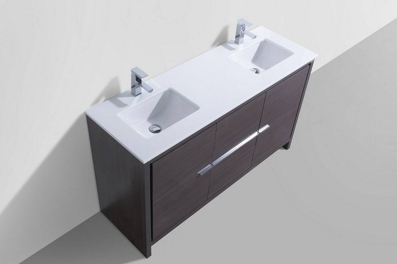 Kube Bath Dolce 60" Double Sink Floor Mount Bathroom Vanity With White Quartz Countertop With 2 Doors And 3 Drawers AD660D - Renoz