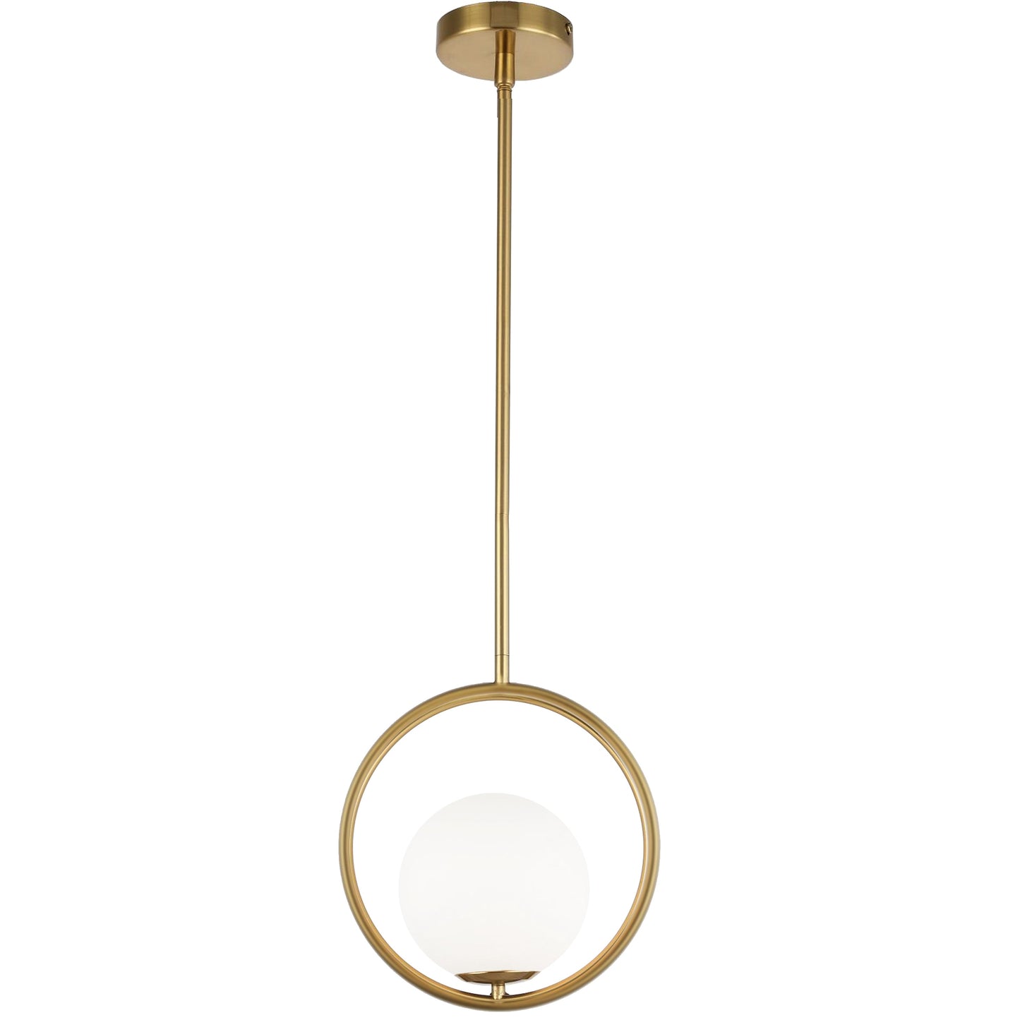 Dainolite 1 Light Halogen Pendant Aged Brass Finish with White Glass - Renoz