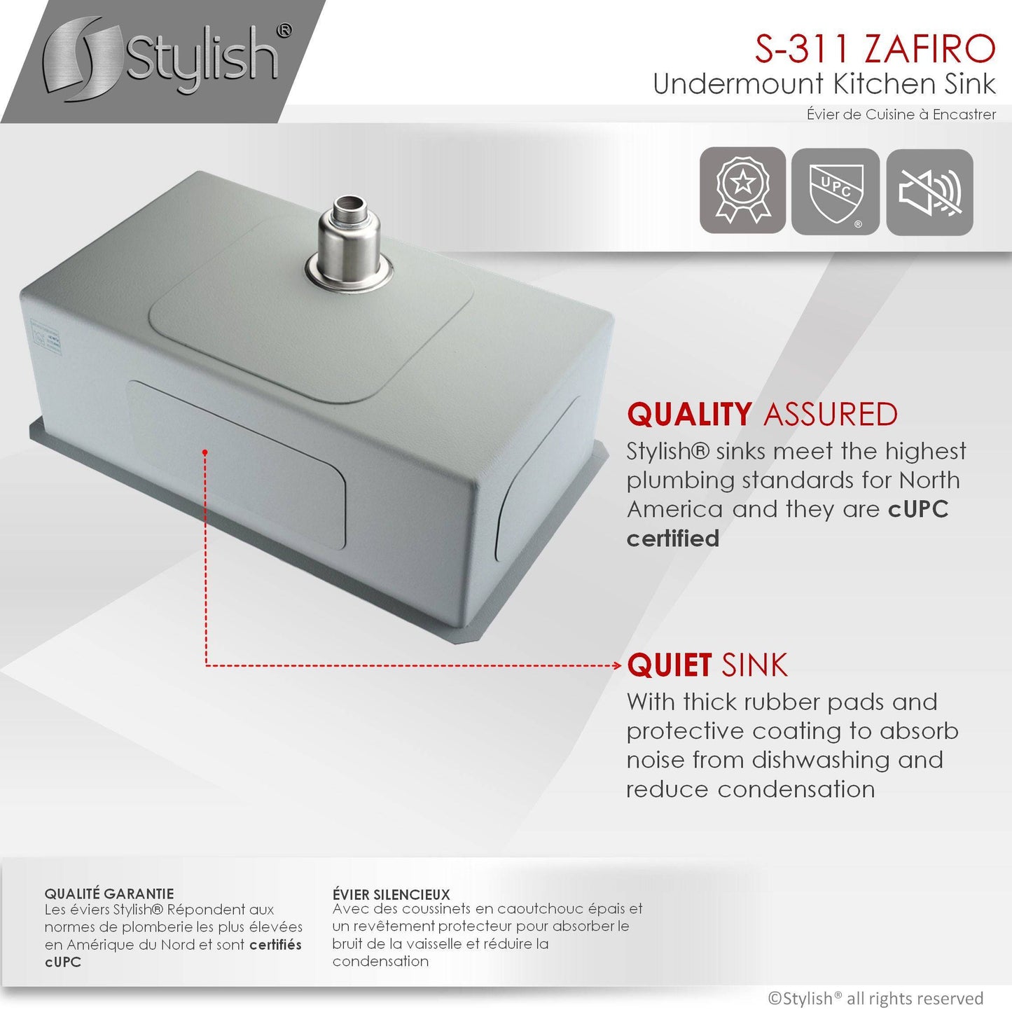 Stylish Zafiro 30" x 18" Single Bowl Undermount Stainless Steel Kitchen Sink S-311XG - Renoz