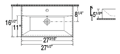 Streamline Cavalli Rectangular Sit-on or Wall Mount Basin Bathroom Sink 27-1/2" X 16-1/2" - Renoz