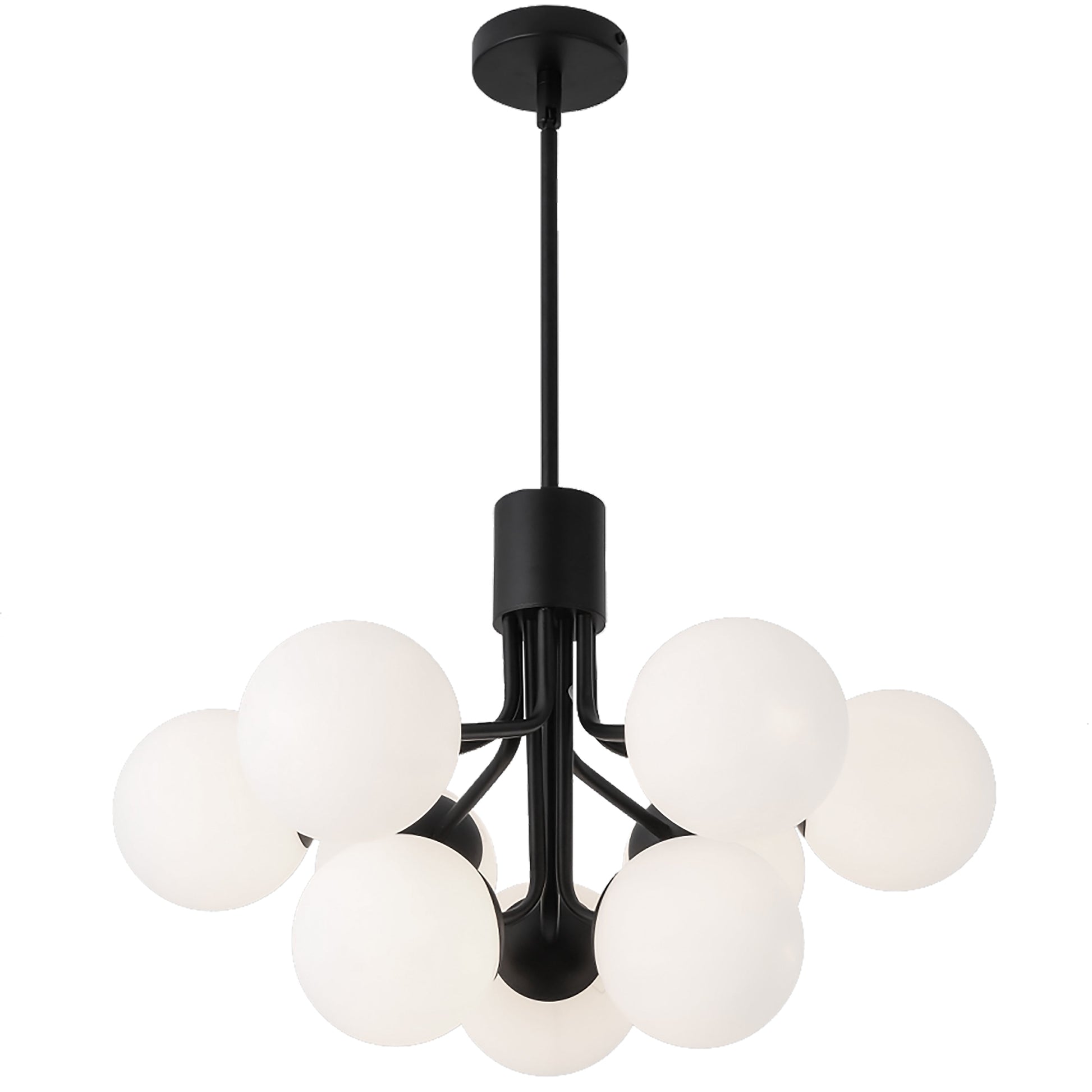 Dainolite 9 Light Halogen Chandelier, Matte Black with Opal Glass - Renoz