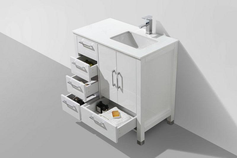 Kube Bath Anziano Bathroom Vanity With White Quartz Countertop and Undermount Sink - Renoz