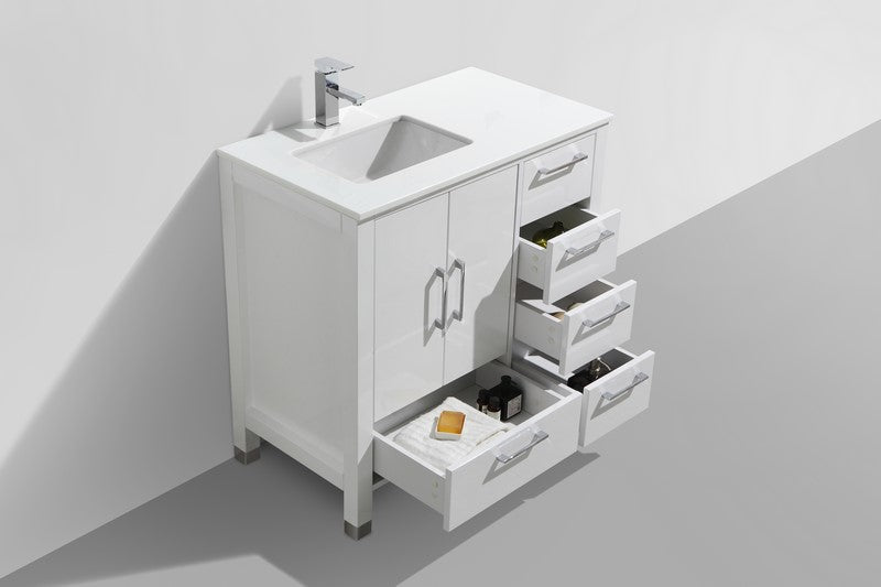 Kube Bath Anziano Bathroom Vanity With White Quartz Countertop and Undermount Sink - Renoz