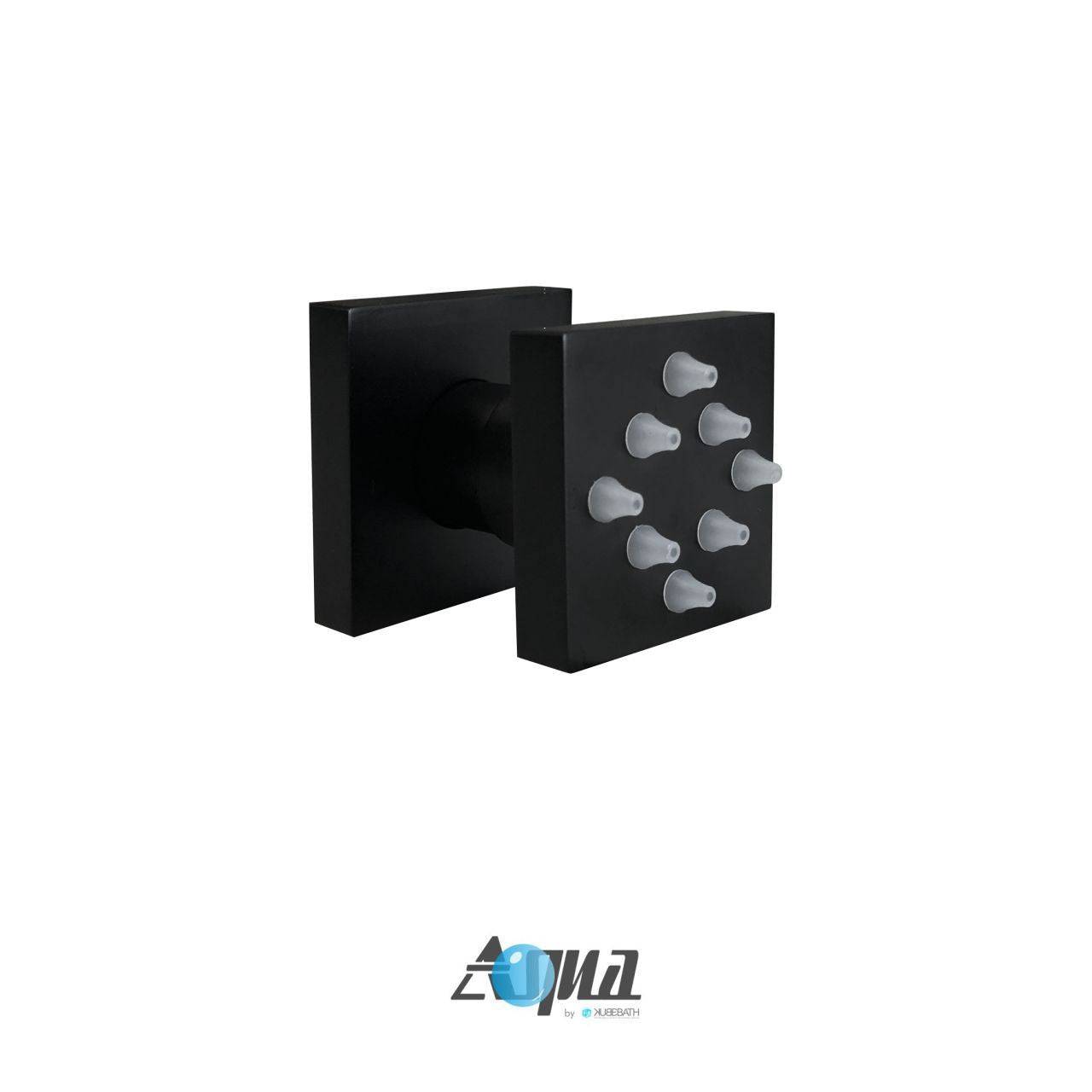 Kube Bath Aqua Piazza Black Shower Set With 8" Ceiling Mount Square Rain Shower, Handheld and 4 Body Jets - Renoz