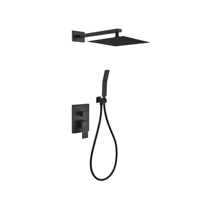 Kube Bath Aqua Piazza Black Shower Set With 12" Square Rain Shower and Handheld - Renoz