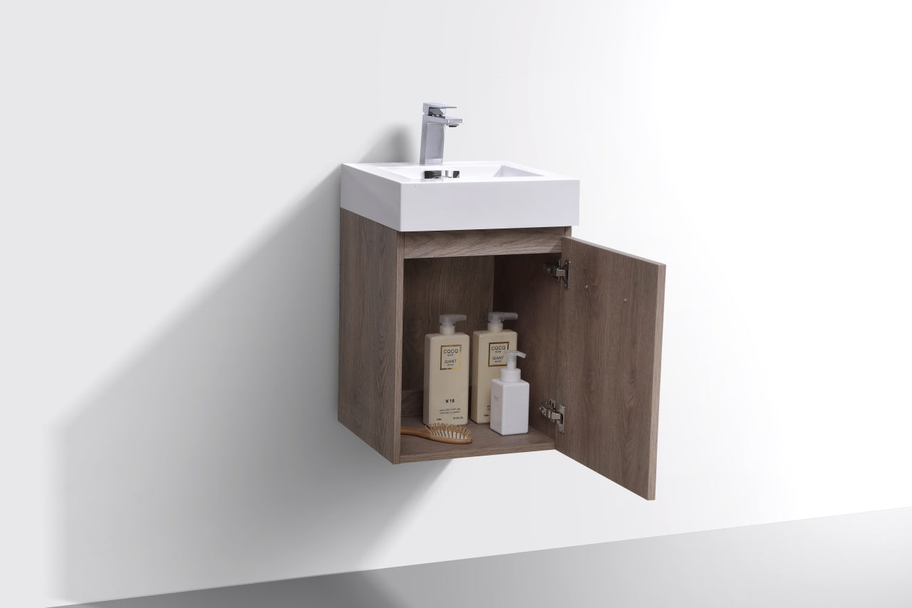 Kube Bath Bliss 16" Wall Mount / Wall Hung Modern Bathroom Vanity With 1 Door and Acrylic Countertop - Renoz