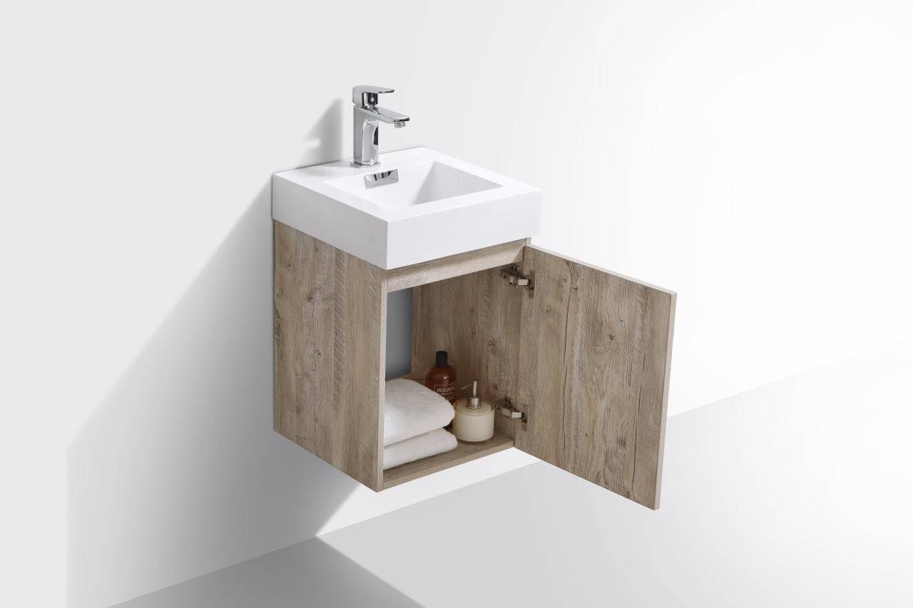 Kube Bath Bliss 16" Wall Mount / Wall Hung Modern Bathroom Vanity With 1 Door and Acrylic Countertop - Renoz