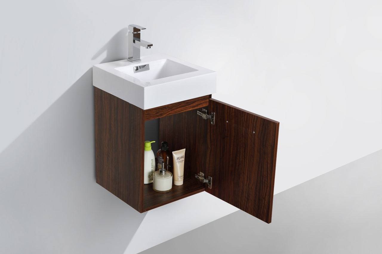 Kube Bath Bliss 16" Wall Mount / Wall Hung Modern Bathroom Vanity With 1 Door and Acrylic Countertop - Renoz