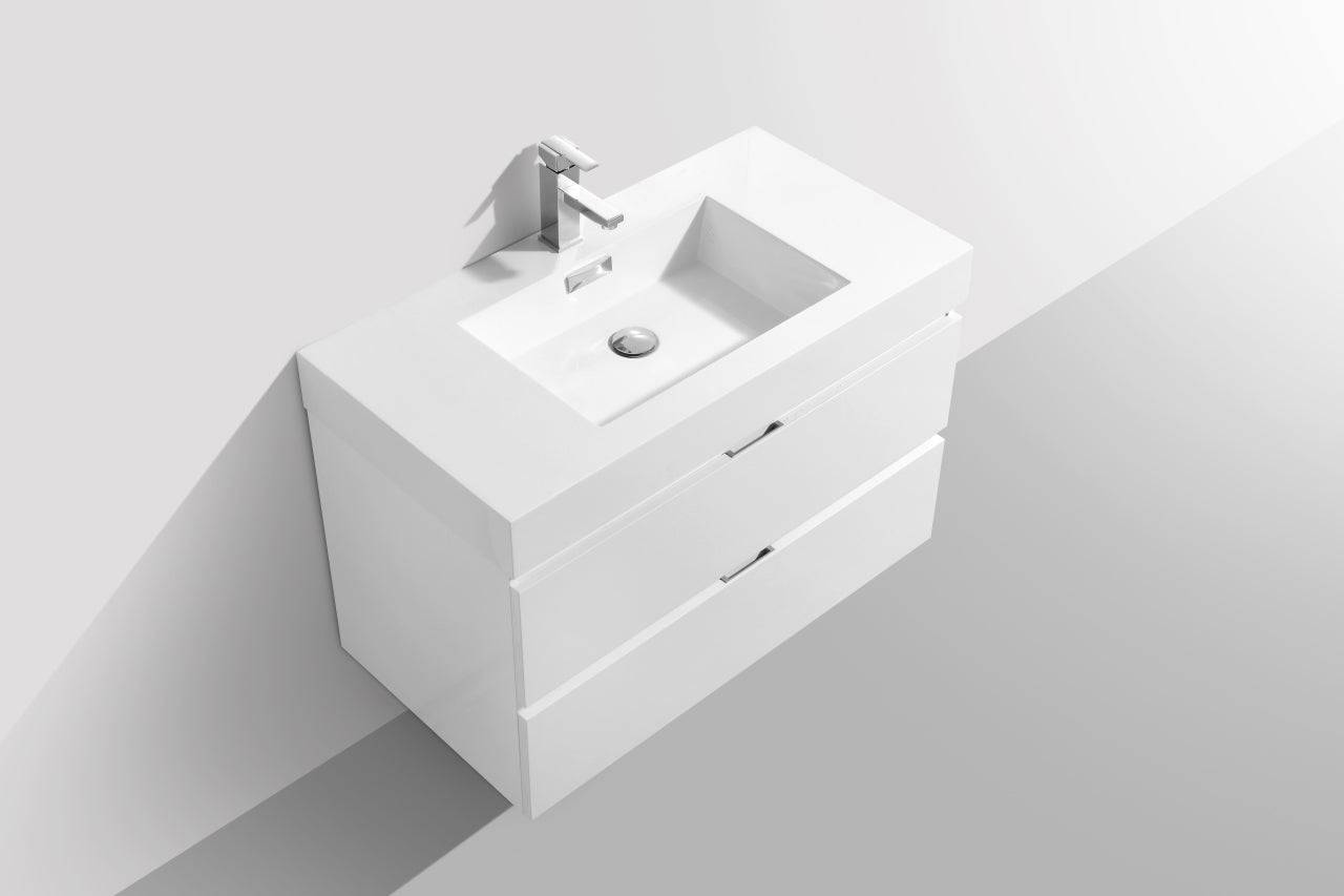 Kube Bath Bliss 36" Wall Mount / Wall Hung Modern Bathroom Vanity With 2 Drawers - Renoz