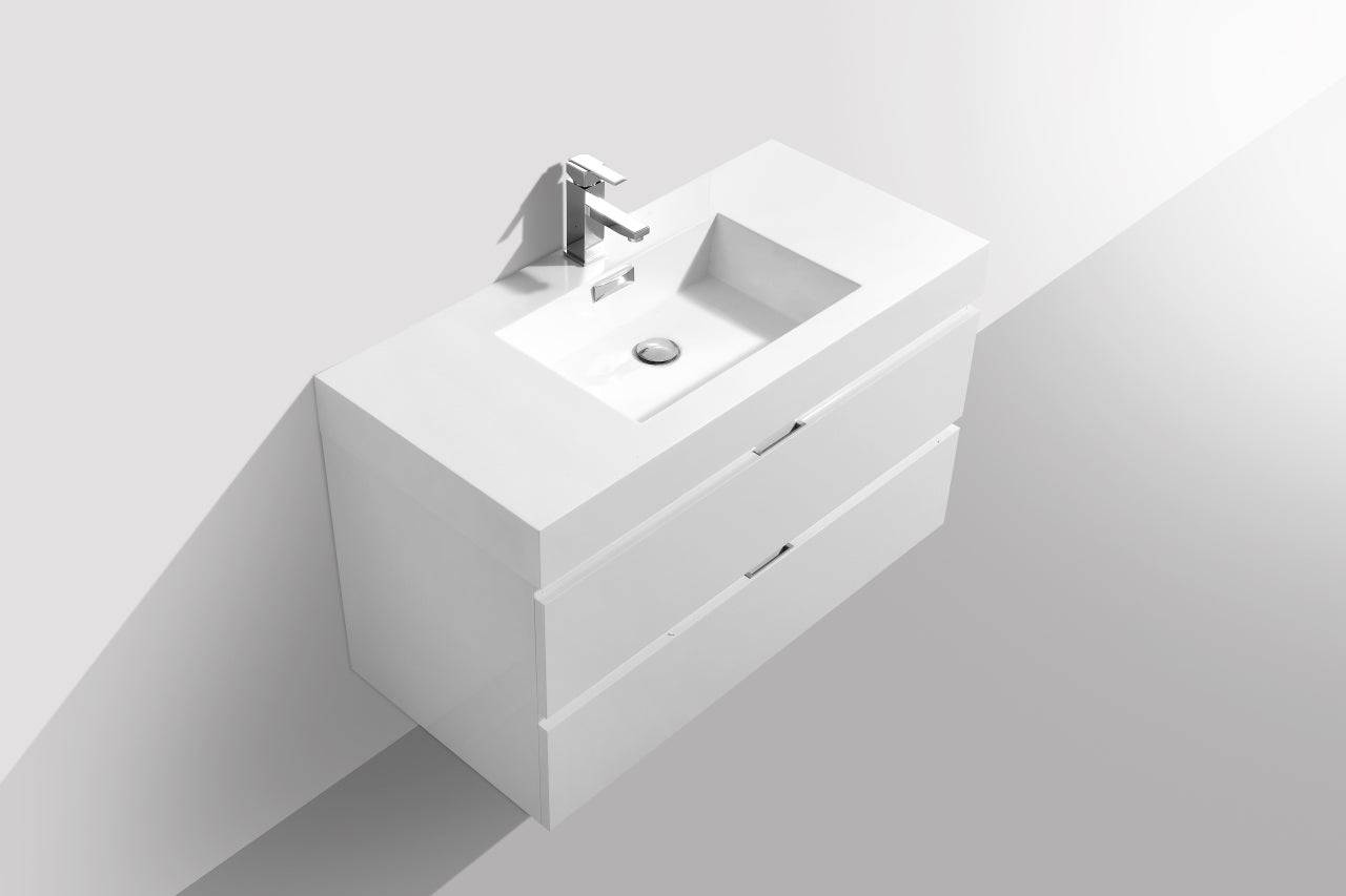 Kube Bath Bliss 40" Wall Mount / Wall Hung Modern Bathroom Vanity With 2 Drawers Acrylic Countertop - Renoz