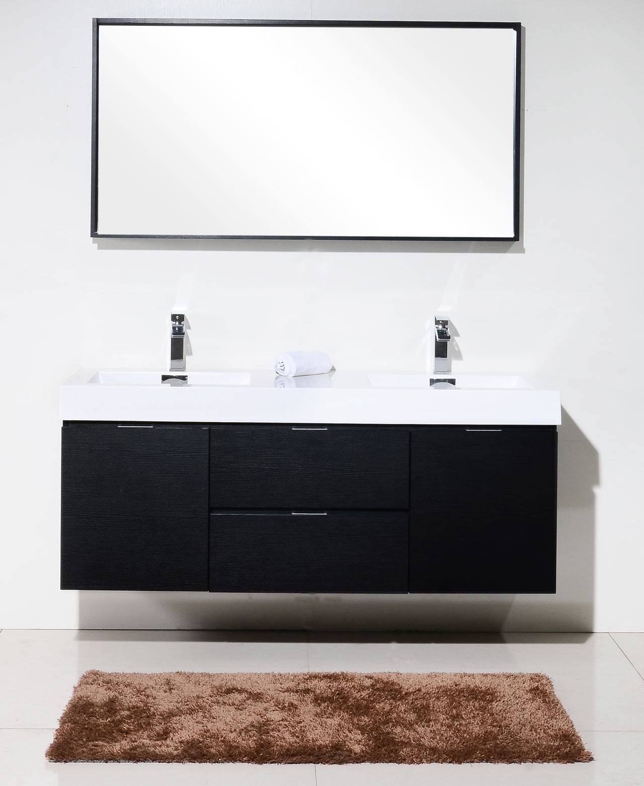 Kube Bath Bliss 60" Wall Mount / Wall Hung Double Sink Bathroom Vanity With 2 Drawers And 2 Doors Acrylic Countertop