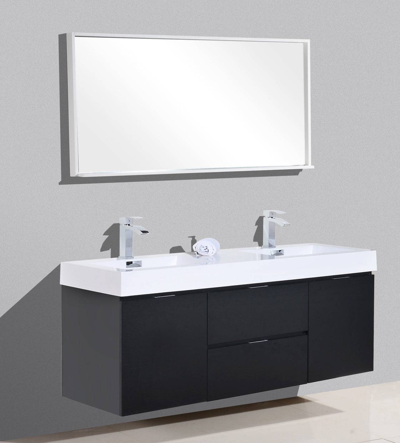 Kube Bath Bliss 60" Wall Mount / Wall Hung Double Sink Bathroom Vanity With 2 Drawers And 2 Doors Acrylic Countertop - Renoz