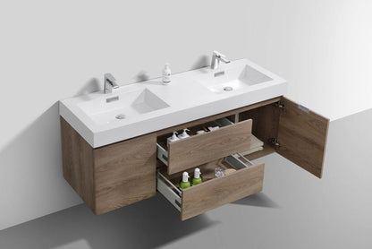 Kube Bath Bliss 60" Wall Mount / Wall Hung Double Sink Bathroom Vanity With 2 Drawers And 2 Doors Acrylic Countertop - Renoz