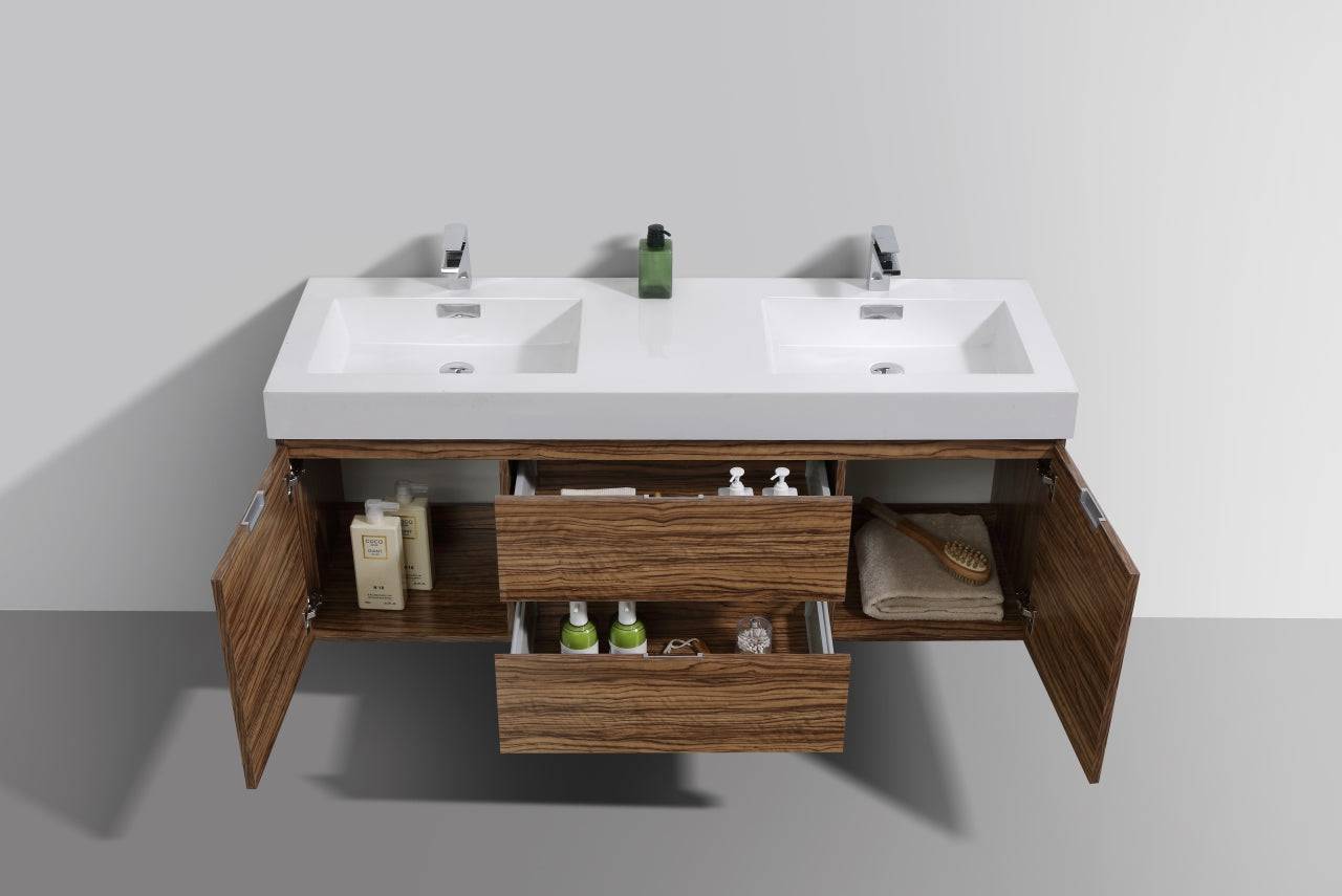 Kube Bath Bliss 60" Wall Mount / Wall Hung Double Sink Bathroom Vanity With 2 Drawers And 2 Doors Acrylic Countertop - Renoz