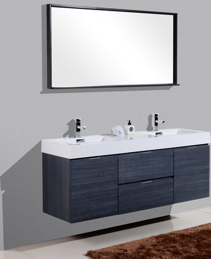 Kube Bath Bliss 60" Wall Mount / Wall Hung Double Sink Bathroom Vanity With 2 Drawers And 2 Doors Acrylic Countertop - Renoz