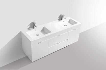 Kube Bath Bliss 60" Wall Mount / Wall Hung Double Sink Bathroom Vanity With 2 Drawers And 2 Doors Acrylic Countertop - Renoz