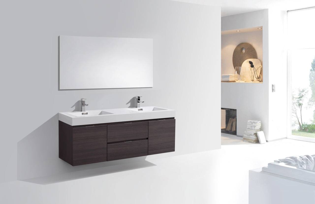 Kube Bath Bliss 60" Wall Mount / Wall Hung Double Sink Bathroom Vanity With 2 Drawers And 2 Doors Acrylic Countertop - Renoz