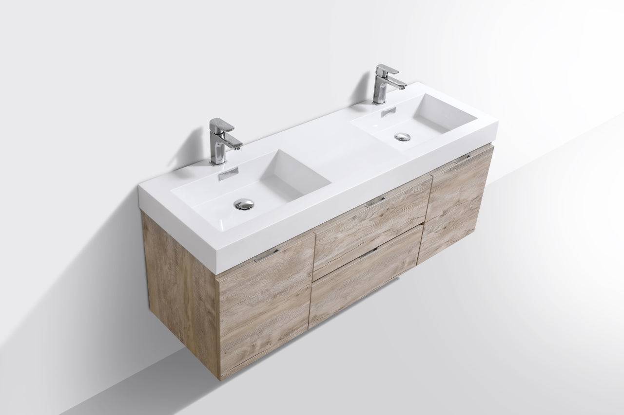 Kube Bath Bliss 60" Wall Mount / Wall Hung Double Sink Bathroom Vanity With 2 Drawers And 2 Doors Acrylic Countertop - Renoz