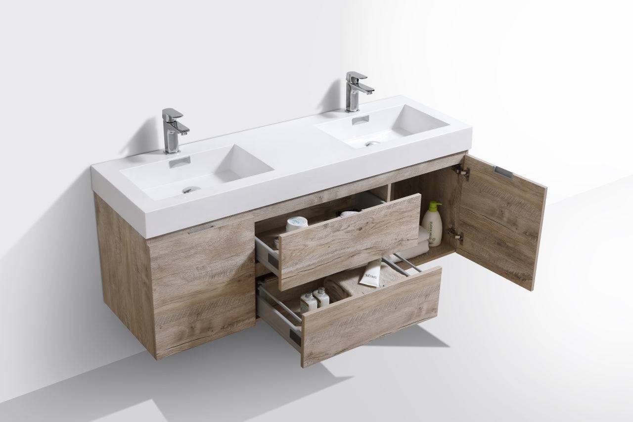 Kube Bath Bliss 60" Wall Mount / Wall Hung Double Sink Bathroom Vanity With 2 Drawers And 2 Doors Acrylic Countertop - Renoz