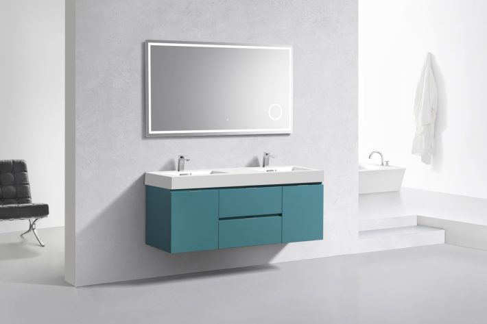 Kube Bath Bliss 60" Wall Mount / Wall Hung Double Sink Bathroom Vanity With 2 Drawers And 2 Doors Acrylic Countertop - Renoz