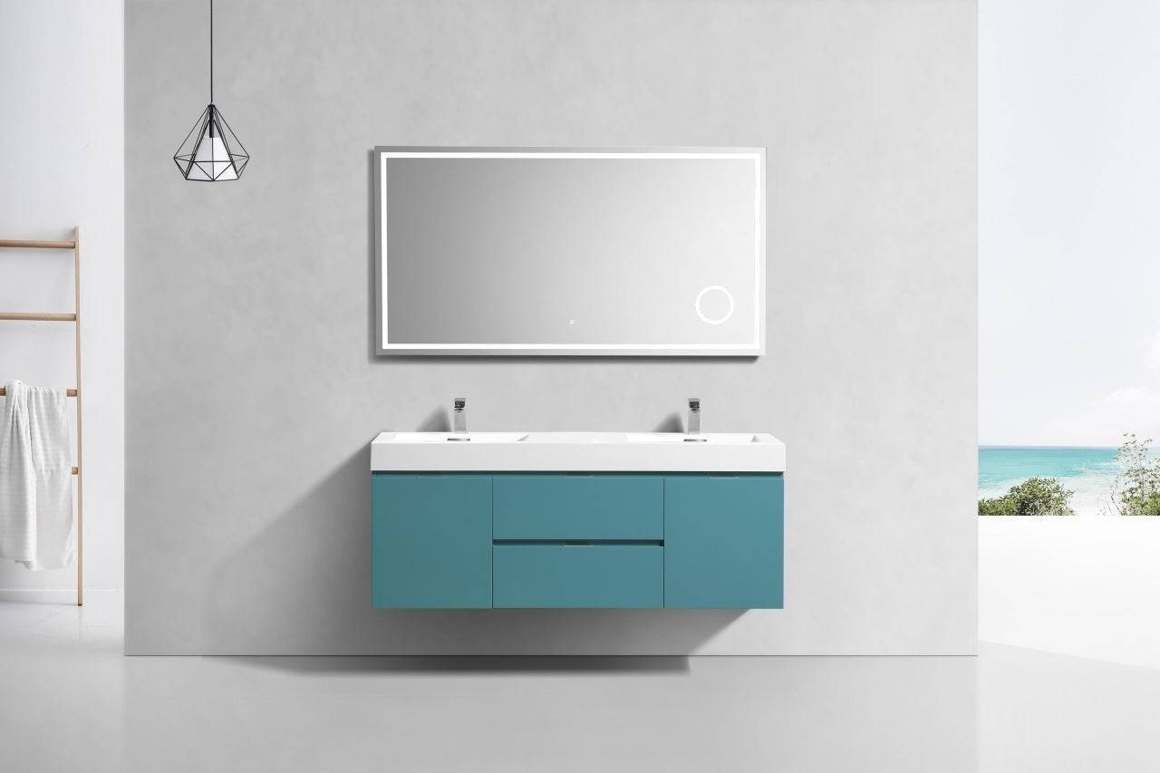 Kube Bath Bliss 60" Wall Mount / Wall Hung Double Sink Bathroom Vanity With 2 Drawers And 2 Doors Acrylic Countertop - Renoz