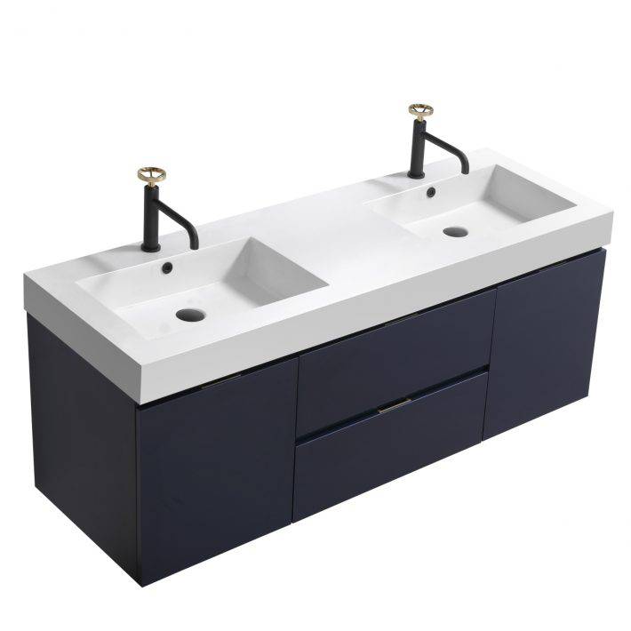 Kube Bath Bliss 60" Wall Mount / Wall Hung Double Sink Bathroom Vanity With 2 Drawers And 2 Doors Acrylic Countertop - Renoz