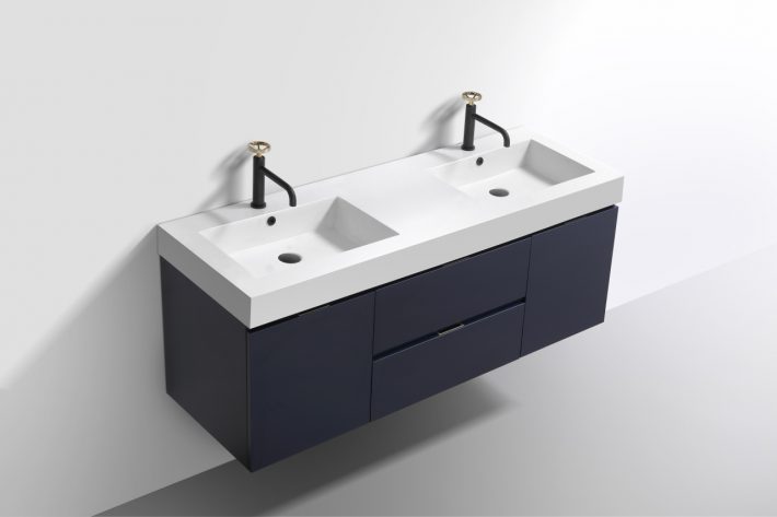 Kube Bath Bliss 60" Wall Mount / Wall Hung Double Sink Bathroom Vanity With 2 Drawers And 2 Doors Acrylic Countertop - Renoz