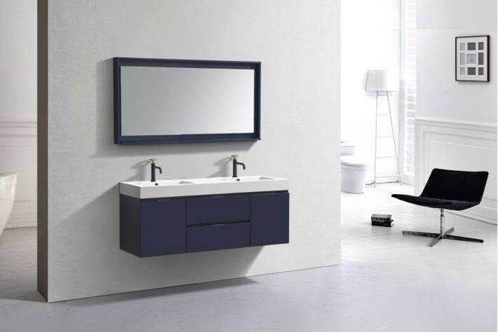 Kube Bath Bliss 60" Wall Mount / Wall Hung Double Sink Bathroom Vanity With 2 Drawers And 2 Doors Acrylic Countertop - Renoz