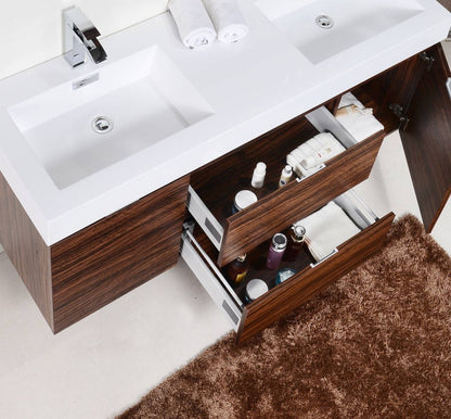 Kube Bath Bliss 60" Wall Mount / Wall Hung Double Sink Bathroom Vanity With 2 Drawers And 2 Doors Acrylic Countertop - Renoz