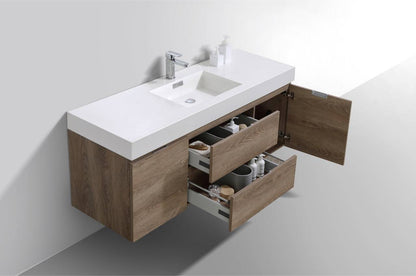 Kube Bath Bliss 60" Wall Mount / Wall Hung Modern Single Sink Bathroom Vanity With 2 Drawers And 2 Doors Acrylic Countertop - Renoz