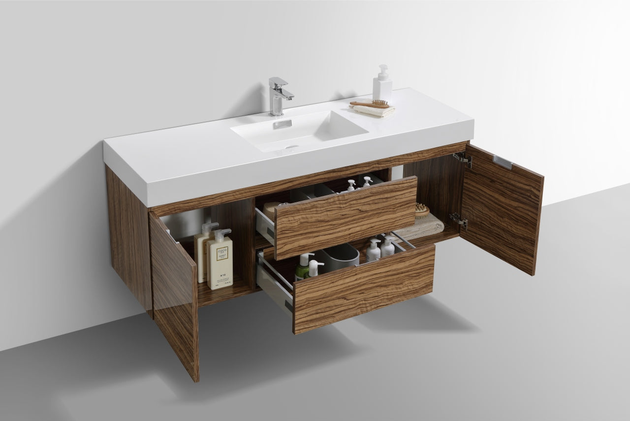 Kube Bath Bliss 60" Wall Mount / Wall Hung Modern Single Sink Bathroom Vanity With 2 Drawers And 2 Doors Acrylic Countertop - Renoz