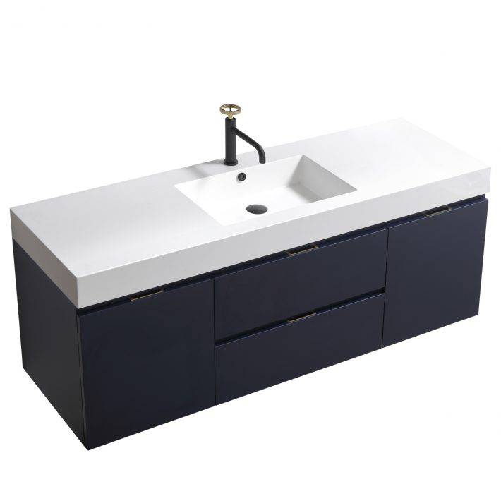 Kube Bath Bliss 60" Wall Mount / Wall Hung Modern Single Sink Bathroom Vanity With 2 Drawers And 2 Doors Acrylic Countertop - Renoz