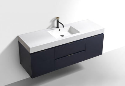 Kube Bath Bliss 60" Wall Mount / Wall Hung Modern Single Sink Bathroom Vanity With 2 Drawers And 2 Doors Acrylic Countertop - Renoz