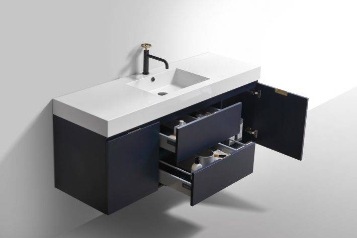 Kube Bath Bliss 60" Wall Mount / Wall Hung Modern Single Sink Bathroom Vanity With 2 Drawers And 2 Doors Acrylic Countertop - Renoz