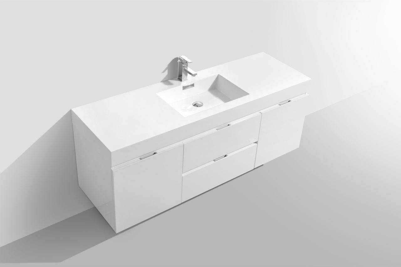 Kube Bath Bliss 60" Wall Mount / Wall Hung Modern Single Sink Bathroom Vanity With 2 Drawers And 2 Doors Acrylic Countertop - Renoz