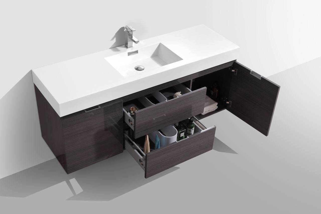 Kube Bath Bliss 60" Wall Mount / Wall Hung Modern Single Sink Bathroom Vanity With 2 Drawers And 2 Doors Acrylic Countertop - Renoz