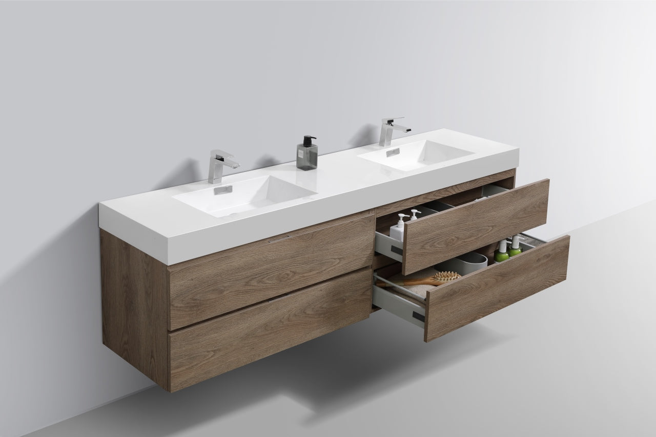 Kube Bath Bliss 72" Wall Mount / Wall Hung Modern Double Sink Bathroom Vanity With 4 Drawers Acrylic Countertop - Renoz