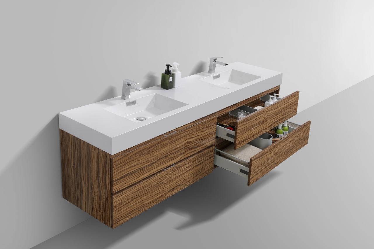 Kube Bath Bliss 72" Wall Mount / Wall Hung Modern Double Sink Bathroom Vanity With 4 Drawers Acrylic Countertop - Renoz