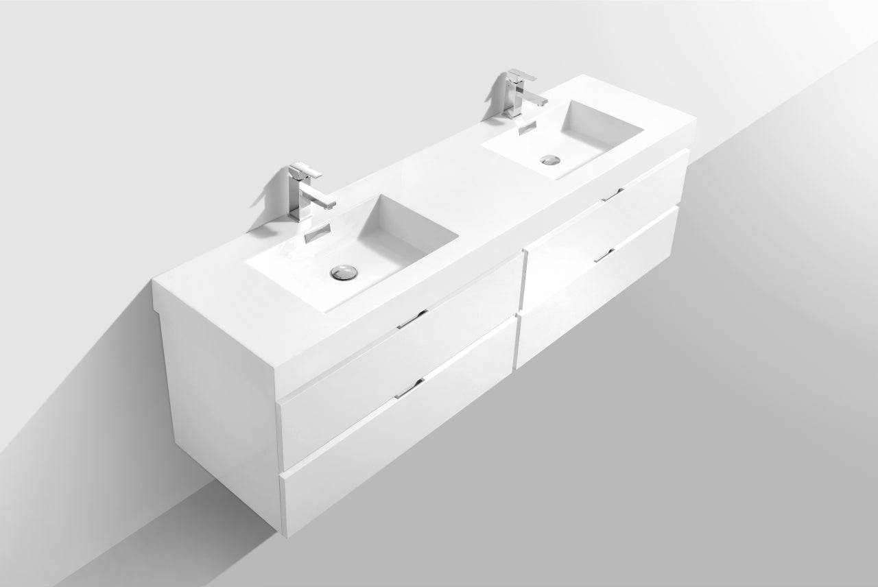 Kube Bath Bliss 72" Wall Mount / Wall Hung Modern Double Sink Bathroom Vanity With 4 Drawers Acrylic Countertop - Renoz