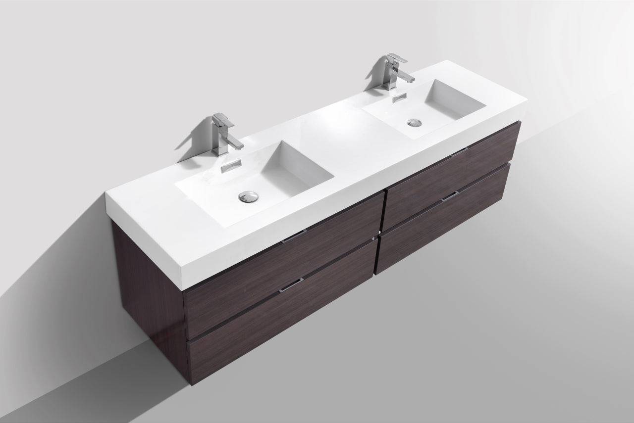 Kube Bath Bliss 72" Wall Mount / Wall Hung Modern Double Sink Bathroom Vanity With 4 Drawers Acrylic Countertop - Renoz