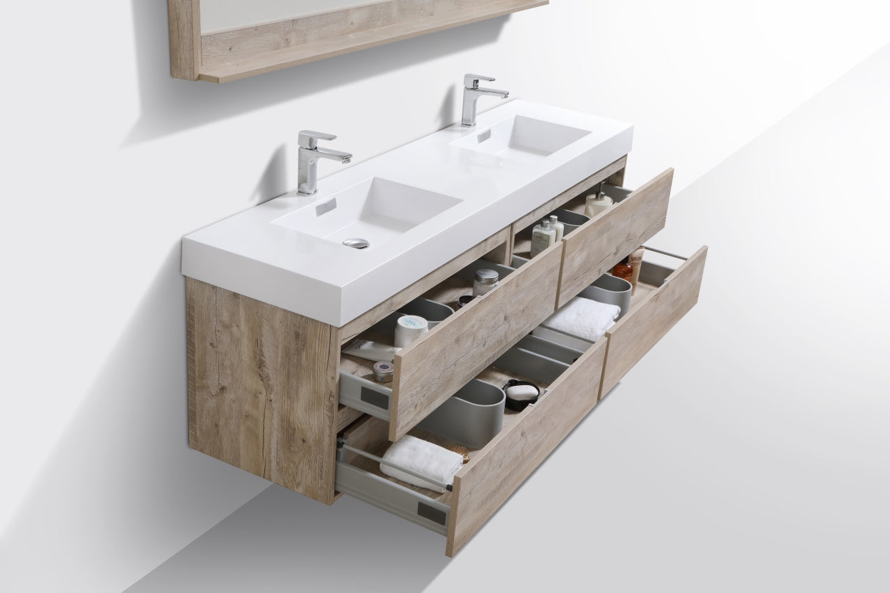 Kube Bath Bliss 72" Wall Mount / Wall Hung Modern Double Sink Bathroom Vanity With 4 Drawers Acrylic Countertop - Renoz