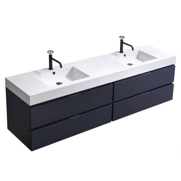 Kube Bath Bliss 72" Wall Mount / Wall Hung Modern Double Sink Bathroom Vanity With 4 Drawers Acrylic Countertop - Renoz