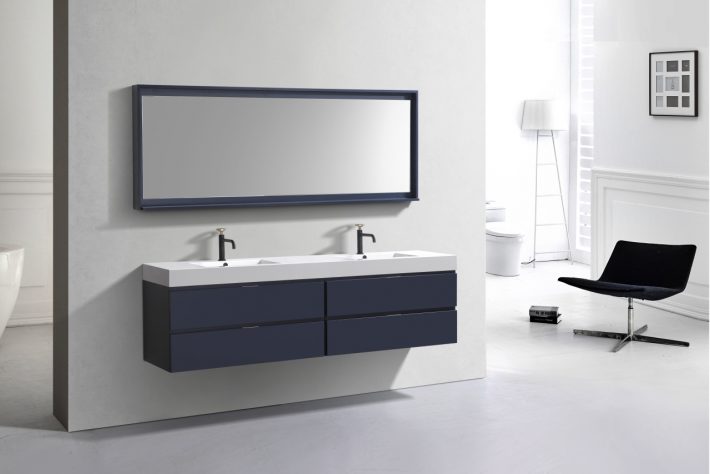 Kube Bath Bliss 72" Wall Mount / Wall Hung Modern Double Sink Bathroom Vanity With 4 Drawers Acrylic Countertop - Renoz