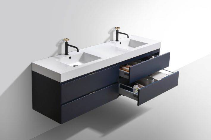 Kube Bath Bliss 72" Wall Mount / Wall Hung Modern Double Sink Bathroom Vanity With 4 Drawers Acrylic Countertop - Renoz